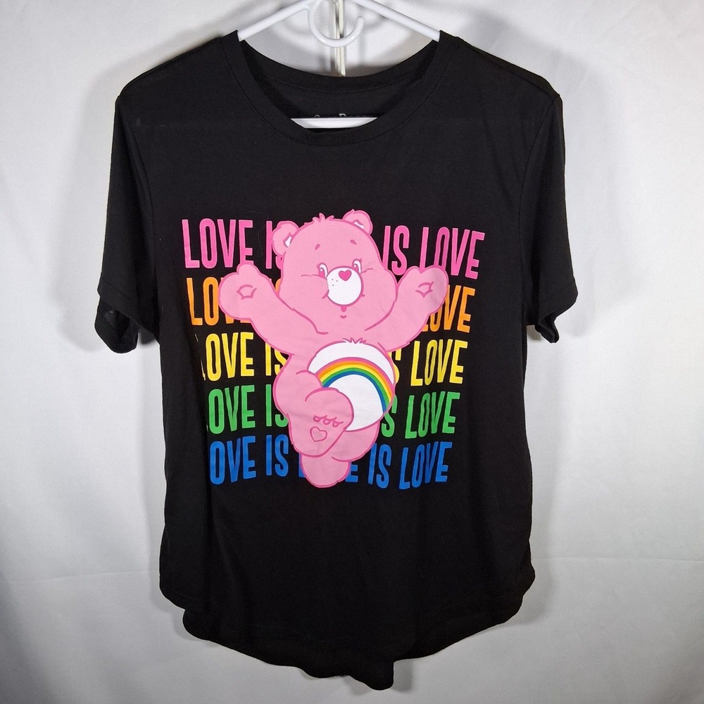 Care Bears Love Is Love Pride T Shirt Plus Size XXL 2XG Black Graphic Tee